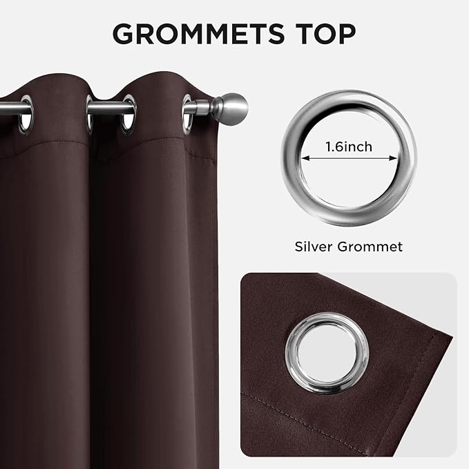 Joydeco Blackout Curtains 54 Inch Length, Thermal Insulated Long Curtains& Drapes 2 Burg, Room Darkening Grommet Curtains for Living Room Bedroom Window (52W x 54L inch x 2 Panels, Chocolate)