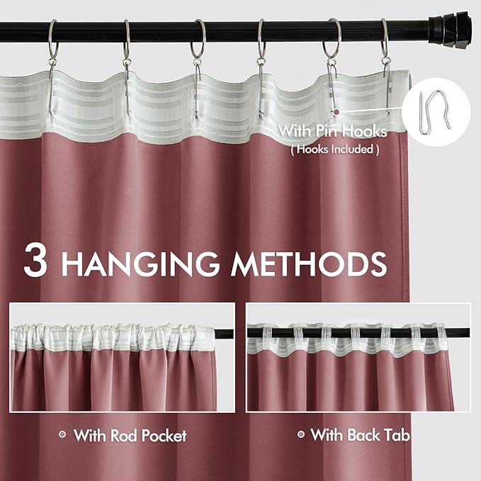 MIULEE Dusty Rose Back Tab Blackout Curtains 72 Inches Long 2 Panels Set for Living Room Bedroom Privacy, Rod Pocket/Pinch Pleat Thermal Insulated Room Darkening Pleated Light Blocking Drapes