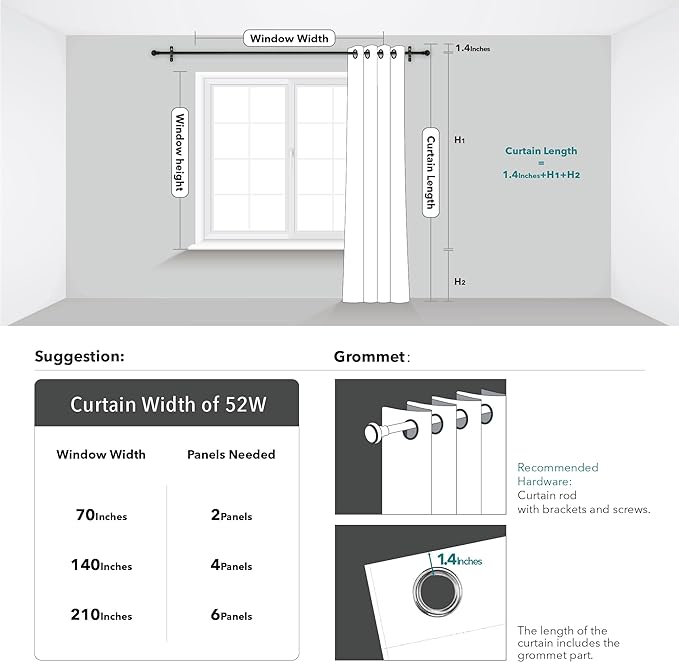 Deconovo Bedroom Curtains, Room Darkening Drapes, Thermal Insulated Soundproof Panel, Silver Wave Dot Print, 52 x 72 Inch, Machine Washable Window Panels for Living Room Home, Set of 2, Greyish White