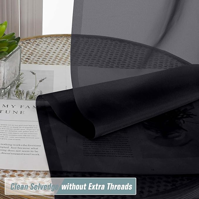 Black Window Sheer Curtains 54 inch Length, Soft Airy Light Filtering Sheer Curtain 2 Panels Set, Dual Rod Pocket Gauze Black Drapes for Living Room Bedroom, 2x42Wx54L Inches