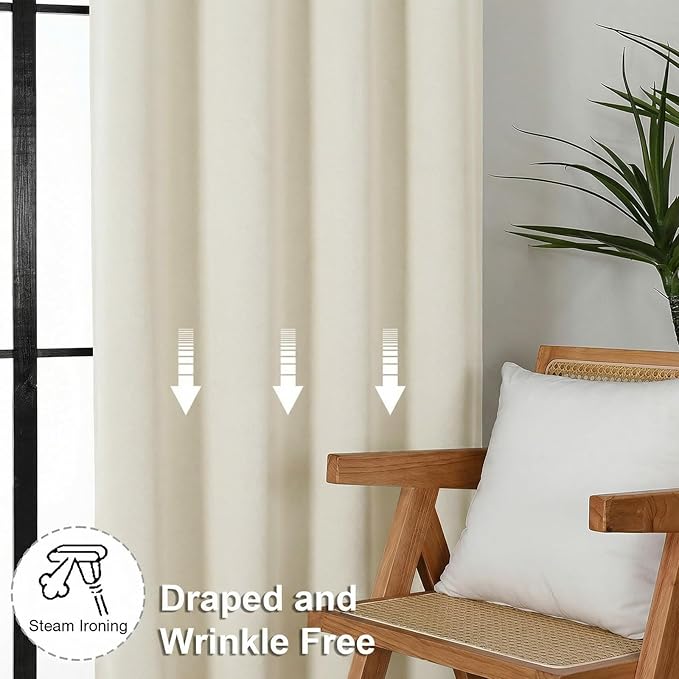 Simplebrand Ava Ivory Light Filtering Curtains for Bedroom 84 Inch Length 2 Panels Set, Solid Thermal Insulated Privacy Nursery Window Treatment Curtains Light Filtering Drapes, W40 x L84 Inch, Ivory