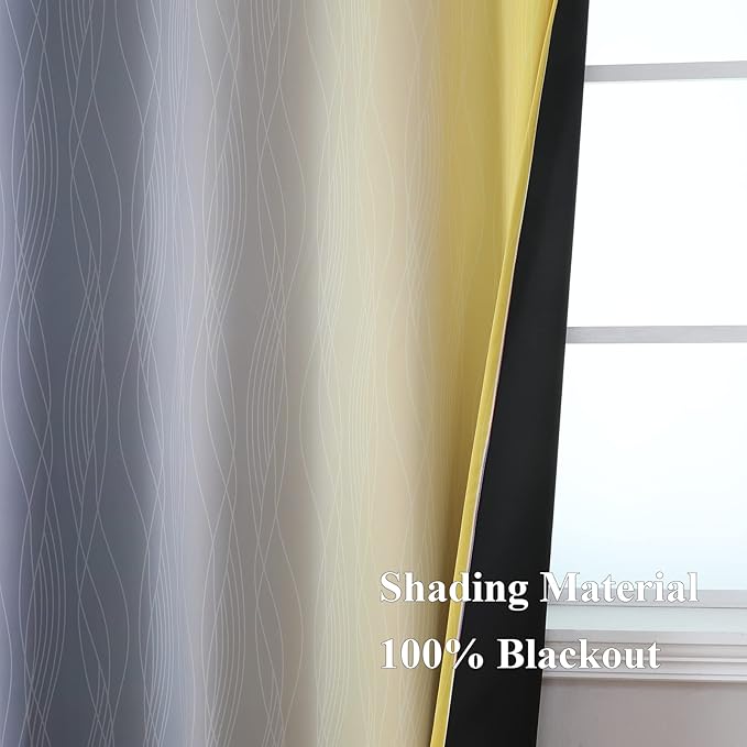 Estelar Textiler Grey and Yellow Ombre Short Blackout Curtains 36 Inch Long, Thermal Insulated Grommet Small Half Window Drapes for Cafe/Basement/RV Camper/Kitchen, 52Wx36L, 2 Panels