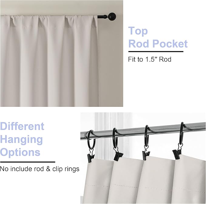 Simplebrand Natural Blackout Curtains for Bedroom 102 Inches Long 2 Panels, Solid Thermal Insulated, Energy Saving Living Room Window Treatment Curtains Blackout Drapes, W50 x L102 Inch, Natural