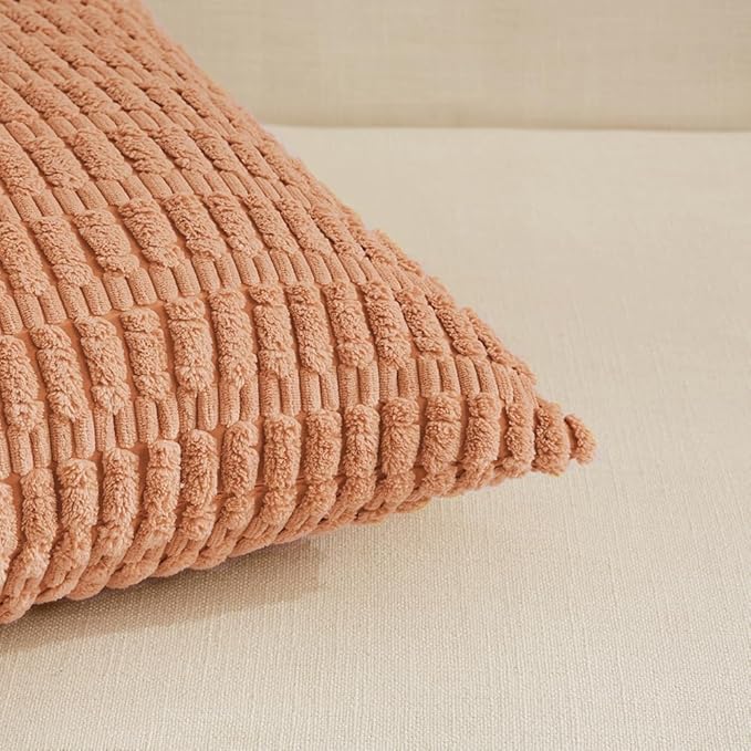 Fancy Homi 4 Packs Peach Decorative Throw Pillow Covers 20x20 Inch for Living Room Couch Bed Sofa, Modern Farmhouse Boho Home Decor, Soft Plush Corduroy Square Cute Accent Cushion Case 50x50 cm