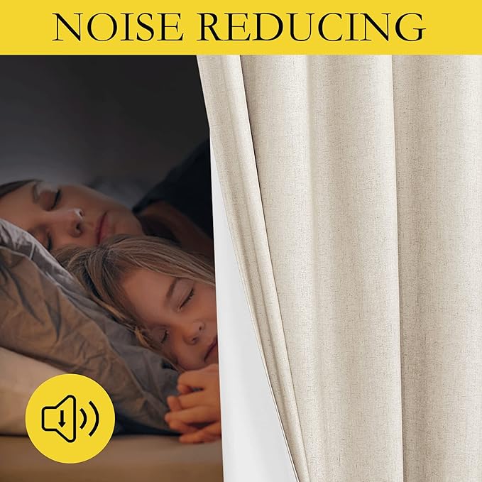 NICETOWN Linen Blackout Curtains 54" Long for Classroom, Beige, Set of 2, Short Kitchen Burlap Linen 100% Blackout Drape Panels for Night Shift, Great Job for Blocking Light