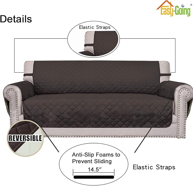 Easy-Going Reversible Couch Cover for 3 Cushion Couch Sofa Cover for Dogs Water Resistant Furniture Protector Cover with Foam Sticks Elastic Straps for Pet Cat (Sofa, Chocolate/Ivory)