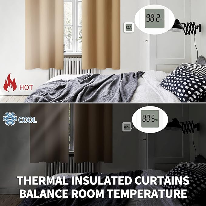 BGment Blackout Curtains for Living Room - Grommet Thermal Insulated Room Darkening Curtains for Bedroom, 2 Panels of 42 x 72 Inch, Khaki