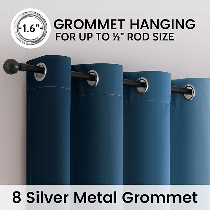 SimpleHome Ombre 100% Blackout Curtains for Bedroom, Full Light Blocking Gradient Blue Curtains, Thermal Insulated Grommet Window Drapes for Living Room,2 Panels, 52x84 inches Length