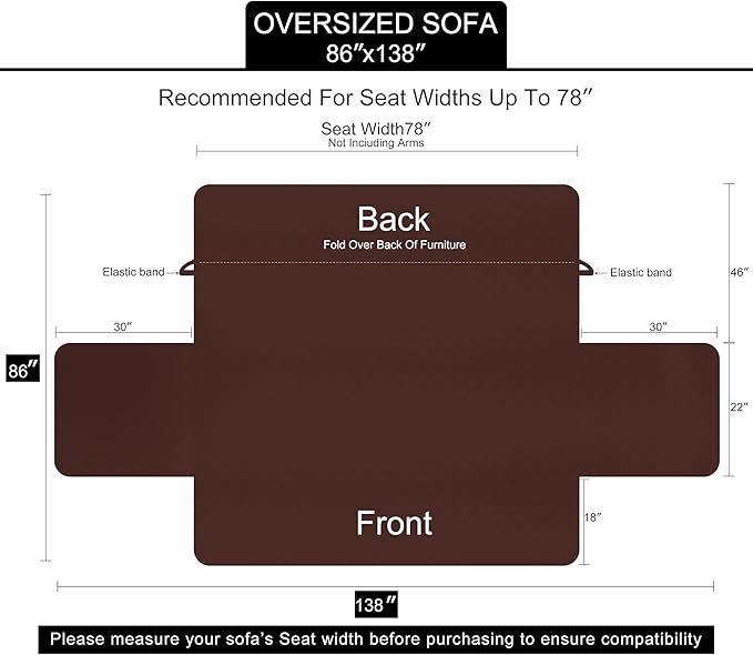 U-NICE HOME Large Sofa Cover Reversible Couch Cover for Dogs with Elastic Straps Water Resistant Furniture Protector for Pets Couch Cover for 4 Cushion Couch (Oversized Sofa, Khaki/Light Grey)