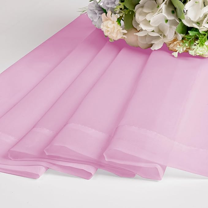 Chyhomenyc Pink Curtains Over Sink 36 Inch Length 2 Panels, Light Filtering Short Rod Pocket Voile Sheer Drapes for Bathroom Living Room Small Windows, Each 42W x 36L inches