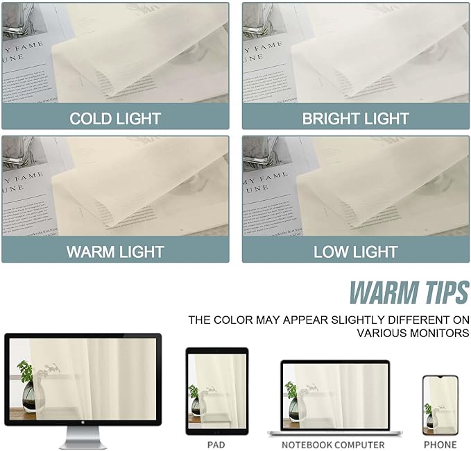 Cream Sheer Curtains Tier 30 Inches Length 2 Panels Set, Light Filtering Lightweight Soft Window Treatments Drapes, Cute Elegant Cafe Curtains for Nursery, Dual Rod Pocket, 2x42Wx30L Inches