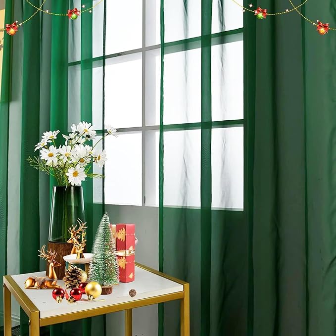 SpaceDresser Basic Rod Pocket Sheer Voile Window Curtain Panels White 1 Pair 2 Panels 60 Width 108 Inch Long for Kitchen Bedroom Children Living Room Yard(Foliage Green,60 W x 108 L)