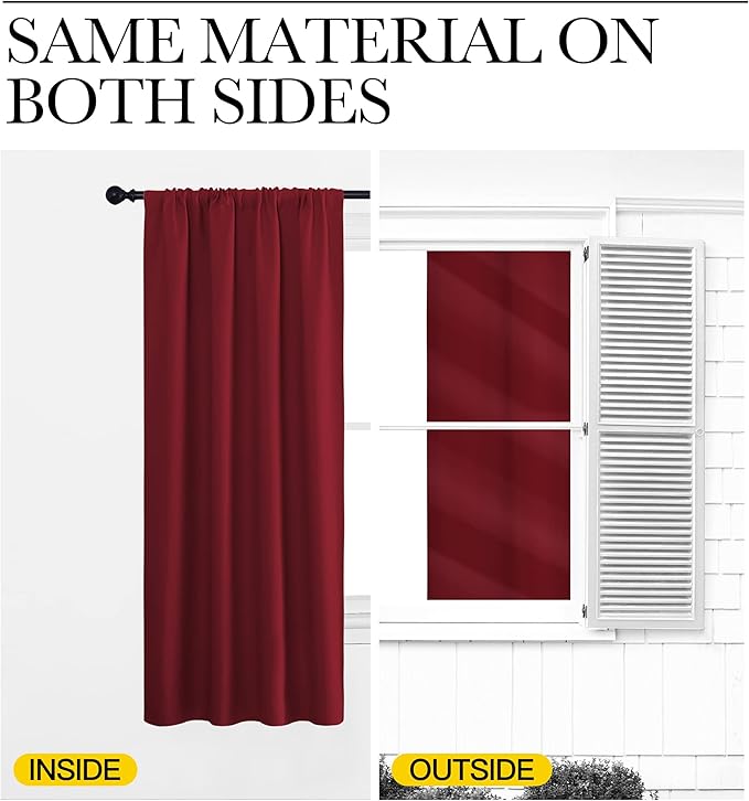 NICETOWN Living Room Curtains for Window - Energy Efficient & Noise Reducing Thermal Insulated Rod Pocket Blackout Drapes/Draperies for Living Room (Burgundy Red, 2 Panels, W52 inches x L95 inches)