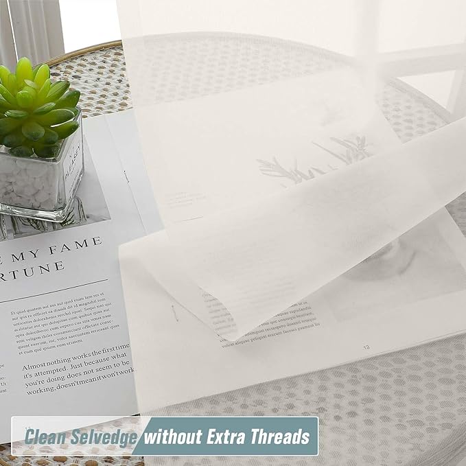 Ivory Small Sheer Curtains 2 Panels Set, Kitchen Curtains 36 Inch Length, Elegant Light Filtering Short Window Drapes for Living Room Bedroom, Dual Rod Pocket Design, 2x42Wx36L Inches