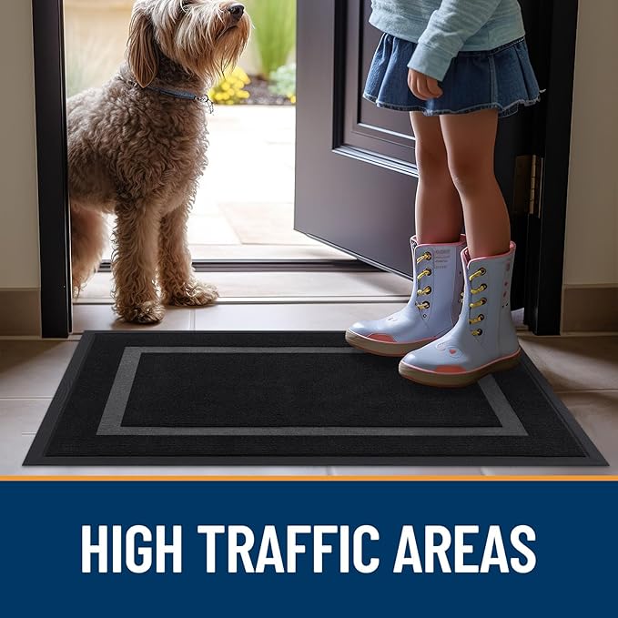 OLANLY Front Door Mat Indoor Outdoor Entrance, Waterproof All-Season, All-Weather Doormat, Sturdy Natural Rubber, Fade Resistant, Low Profile, Easy Clean Patio Porch Entryway Mat, 59x20, Black