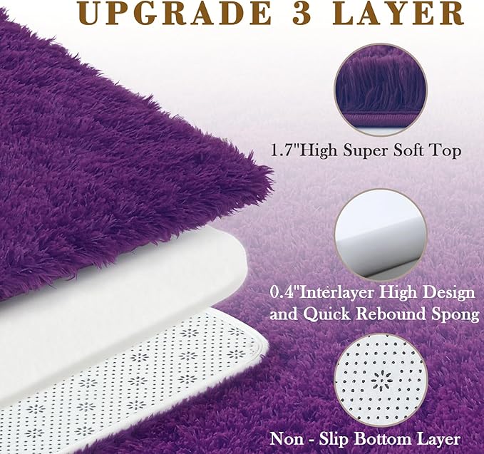 Area Rugs 10x14 Living Room, Shaggy Carpet Soft Plush Furry Bedside Rug Large Area Rugs for Bedroom Kids Girls Boys Home Decor Anti Slip(10 x 14, Grape Purple)