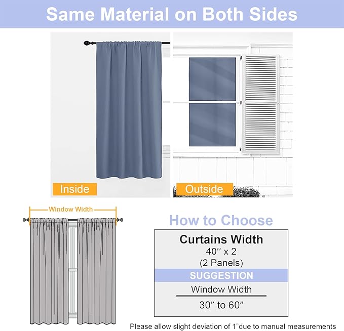 Simplebrand Ava Denim Blue Blackout Curtains for Bedroom 90 Inches Long 2 Panels Set, Solid Privacy Energy Saving Living Room Window Treatment Curtains Blackout Drapes, W40 x L90 Inch, Denim Blue