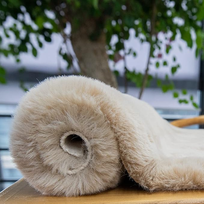 ORINOVA Beige Plush Faux Washable Rabbit Fur Area Rugs for Bedroom Shag Carpet for Living Room 4x6 Rectangle Nursery Rug