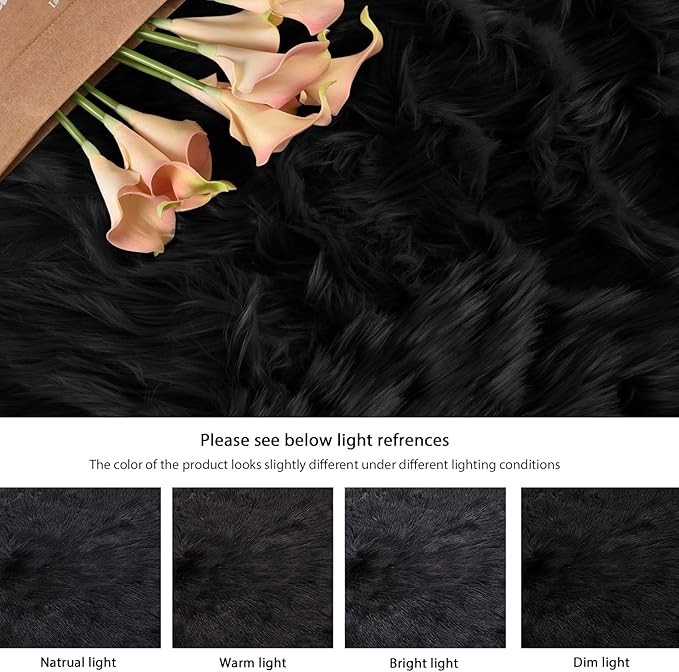 ORINOVA Black Rugs for Living Room 8x10 Area Rugs for Bedroom Shag Washable Faux Sheepskin Fuzzy Fur Rug Large Boho Nursery Rug