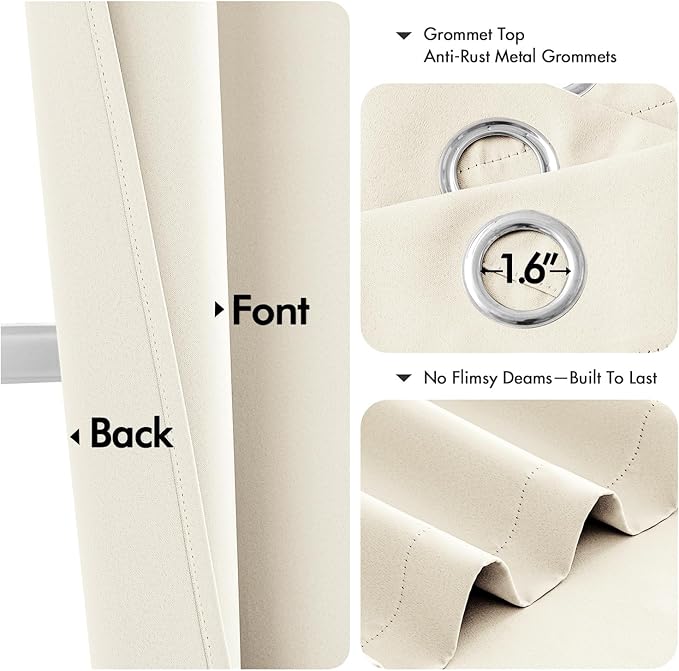 MIULEE Birch Blackout Curtains for Bedroom Living Room 45 Inches Long 2 Panels, Thermal Insulated Room Darkening Drapes Solid Grommet Noise Reduction Light Blocking Window Treatments 40x45 Inch