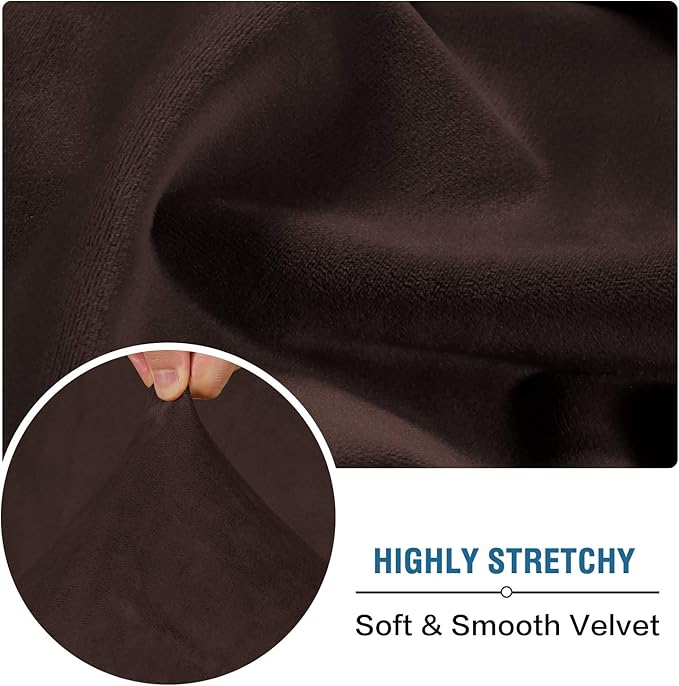 H.VERSAILTEX Velvet Stretch Couch Cushion Cover Plush Cushion Slipcover for Chair Loveseat Sofa Cushion Furniture Protector Seat Cushion Sofa Cover (3 Piece Sofa Cushion Covers, Brown)
