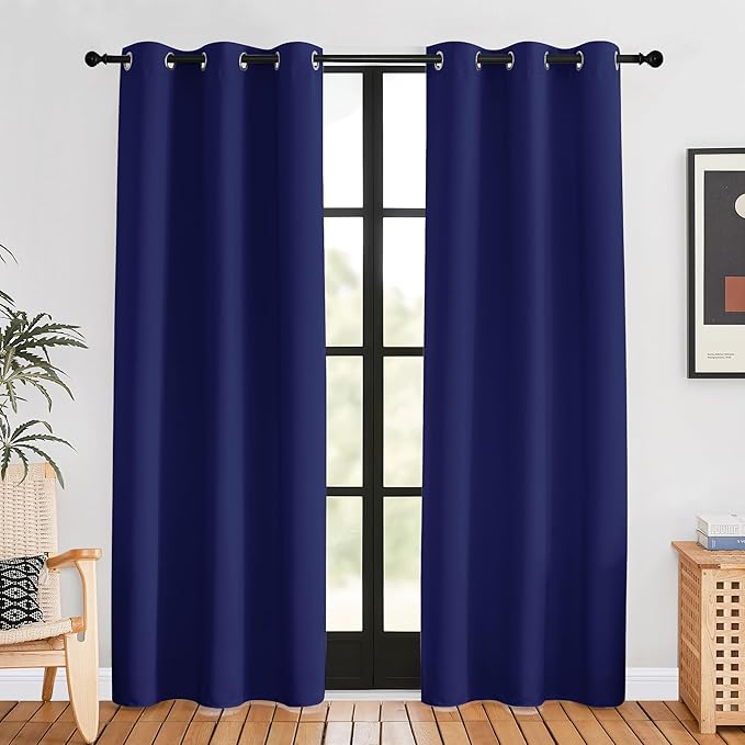 NICETOWN Blackout Window Curtains 80 inch Long, 2 Panels, 34 inch, Royal Blue, Grommet Top Room Darkening Thermal Insulated Solid Vertical Drapes for Bedroom/Kid Room