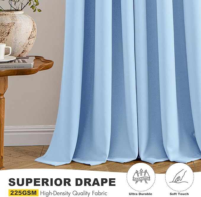 MIULEE Sky Blue Blackout Curtains for Bedroom Living Room 54 Inches Long 2 Panels, Thermal Insulated Room Darkening Drapes Solid Grommet Noise Reduction Light Blocking Window Treatments 40x54 Inch