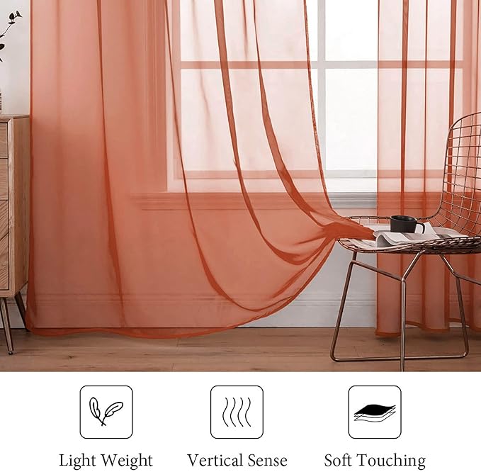 MIULEE 2 Panels Solid Color Sheer Window Curtains Elegant Window Voile Fall Panels/Drapes/Treatment for Bedroom Living Room (54X72 Inches Burnt Orange)