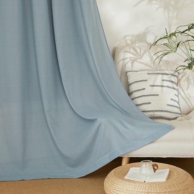 NICETOWN Thick Stone Blue Linen Curtains for Kids Room, Grommet Semi Sheer Linen Blend Curtains & Drapes Privacy Added with Light Filtering for Bedroom/Living Room, W55 x L120, 2 Panels
