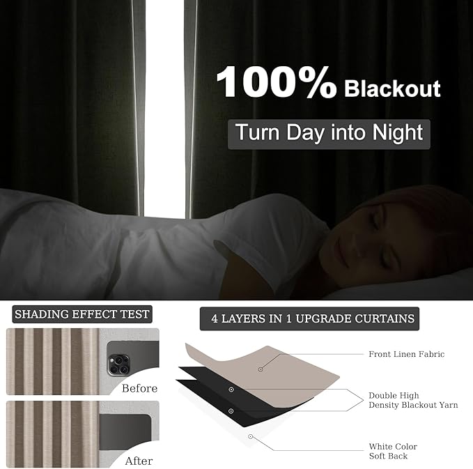 Topfinel 72 Inch Long Black Out Linen Boho Curtains for Living/Bedroom 2 Panels Set Room Darkening Curtains 72 Inches Length Drapes for Window Energy Saving Noise Reducing Nursery (52" W x 72" L)