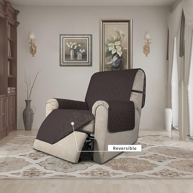 Easy-Going Recliner Chair Slipcover Reversible Sofa Cover Water Resistant Couch Cover Furniture Protector with Elastic Straps for Pets Dog (Recliner 22 inch, Chocolate/Chocolate)