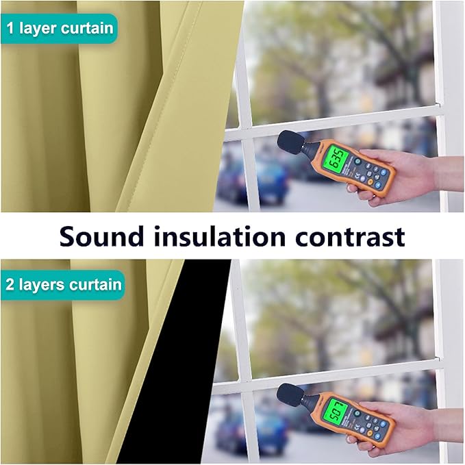 NICETOWN 100% Blackout Blinds, Set of 2, 46 inches x 96 inches, Laundry Room Decor Window Treatment Curtains for Large Patio Sliding Door, Thermal Insulated Paler Yellow Curtains for Bedroom