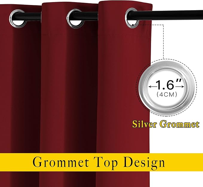 NICETOWN Blackout Curtain Panel Grommet - Home Decorations Thermal Insulated Solid Grommet Top Blackout Living Room Panels/Drapes for Gift (Burgundy Red, 1 Pair, 66 x 72-Inch)