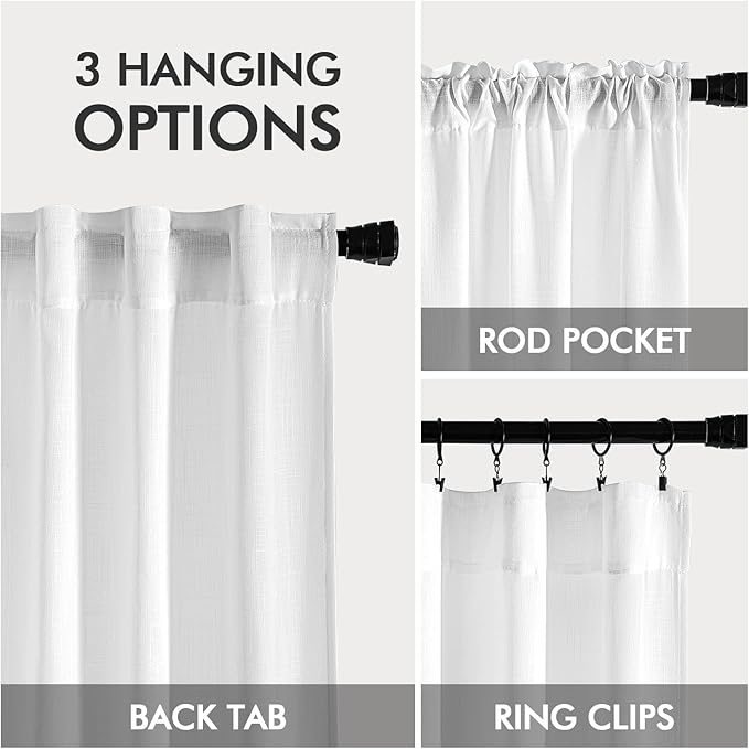 MIULEE White Linen Curtains 78 Inch Long 2 Panels for Bedroom Living Room, Soft Thick Linen Textured Back Tab Window Drapes Semi Sheer Light Filtering Rod Pocket Modern Farmhouse Decor