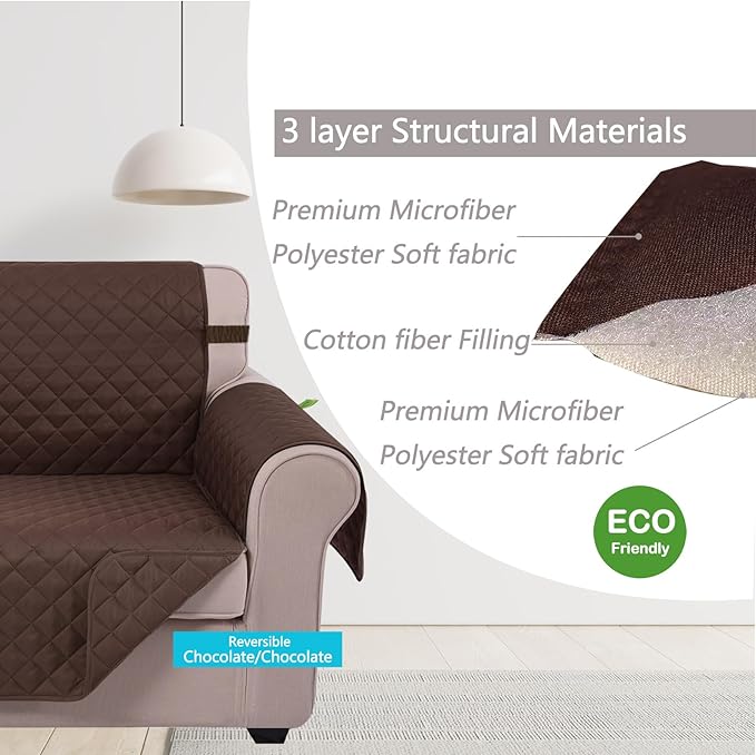 U-NICE HOME Loveseat Sofa Cover Reversible Couch Cover for Dogs with Elastic Straps Water Resistant Furniture Protector for Pets Couch Cover for 2 Cushion Couch (Loveseat, Chocolate/Chocolate)