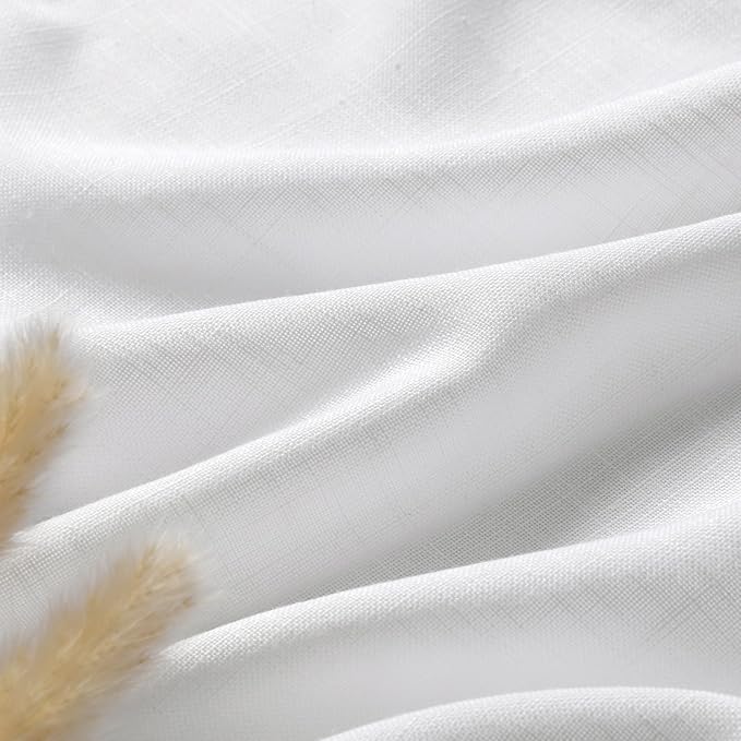 Nanspring White Semi Sheer Linen Curtains 78 inch Length for Living Room Back Tab Rod Pocket Modern Farmhouse Coastal Decor White Cotton Textured Gauze Curtains for Dining Room Office 52x78