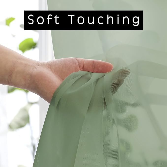 OWENIE Sage Green Sheer Curtains 72 Inches Long 2 Panels Set, Transparent Voile Sheer Curtain Rod Pocket Gauze Drapes for Living Room Bedroom Sliding Glass Door Treatment, 2 Pcs Each 42 x 72 Inch