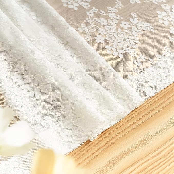 YJ YANJUN Vintage Lace Curtains 45 Inch Length- Victorian Country Floral Short Voile Sheer Kitchen Cafe Curtains Old House Privacy Bathroom Window Drapes 52W x 45L inch Ivory