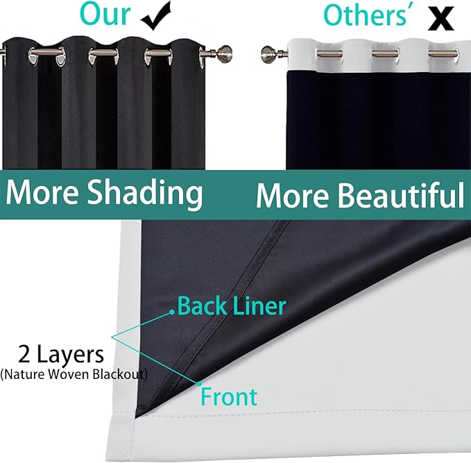 Yakamok 100% Blackout Curtains 84 Inches Long, 2 Thick Layers Heat and Full Light Blocking Soft Thermal Insulated Drapes for Bedroom(62" Wide Each Panel, Greyish White, 2 Panels)
