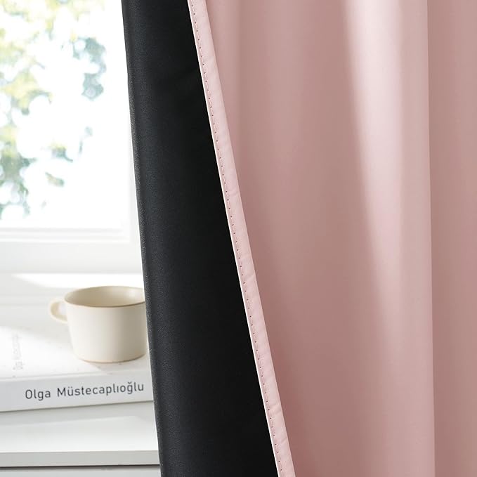 RYB HOME Bedroom Blackout Curtains 84 inches Long, 100% Blackout Thermal Insulated Noise Reducing Curtains for Living Room Nursury, 42 inches Wide by 84 inches Long, Baby Pink