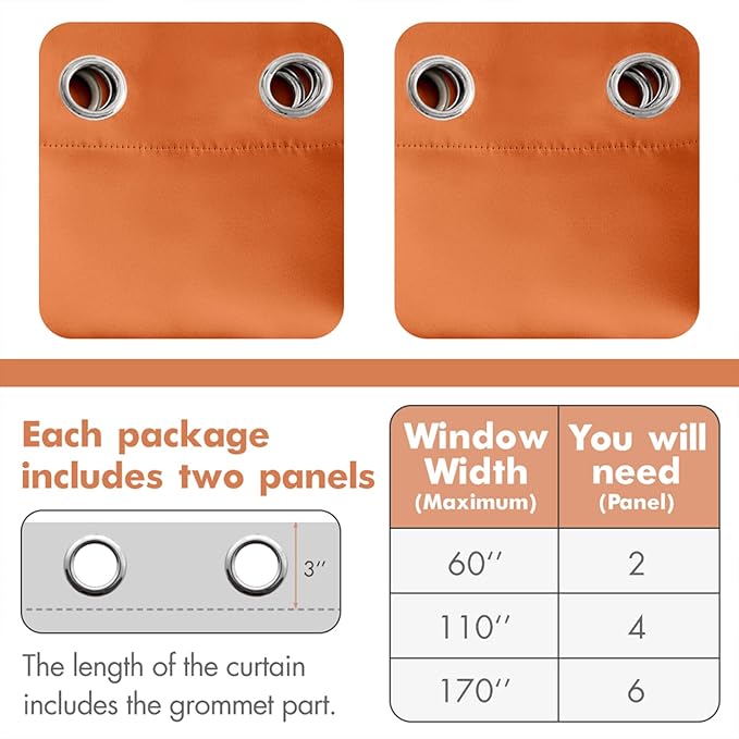 MIULEE 2 Panels Orange Blackout Curtains Room Darkening Thermal Insulated Fall Drapes Solid Window Treatment Set Grommet Top Light Blocking Curtain for Living Room/Bedroom 52 x 84 inch