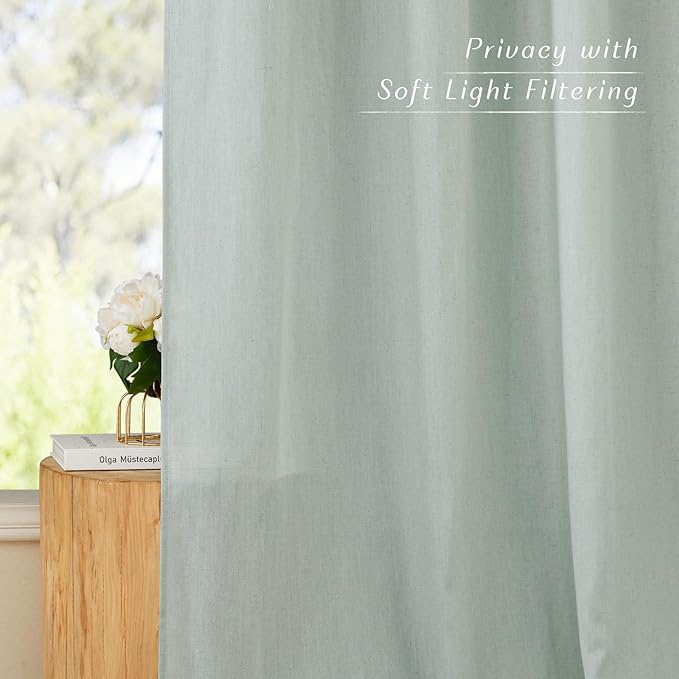 NICETOWN Thick Linen Sage Green Curtains 72 inches Long, Grommet Linen Weave Privacy Added with Light Through Window Treatment Fresh for Bedroom/Living Room, W55 x L72, 2 Panels