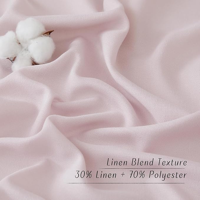NICETOWN Blush Pink Linen Curtains for Kitchen, Thick Flax Small Window Treatments Semi Sheer Privacy Assured with Light Through for Cafe/Bathroom, W55 x L144, 2 Panels