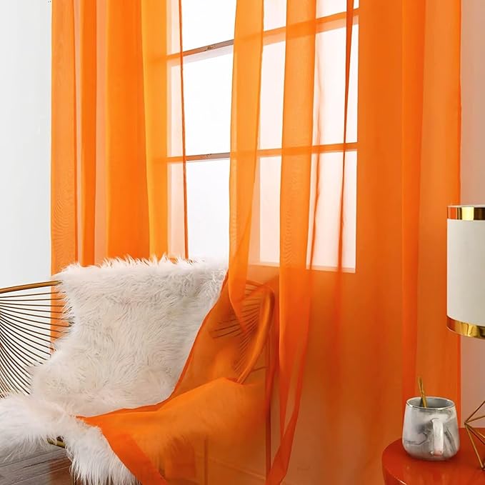 SpaceDresser Orange Sheer Curtains 4 Panels Rod Pocket Semi-Sheer Curtain 72 Inches Long Light Filtering Voile Window Drapes for Bedroom Living Room Kitchen, Each 52W x 72L
