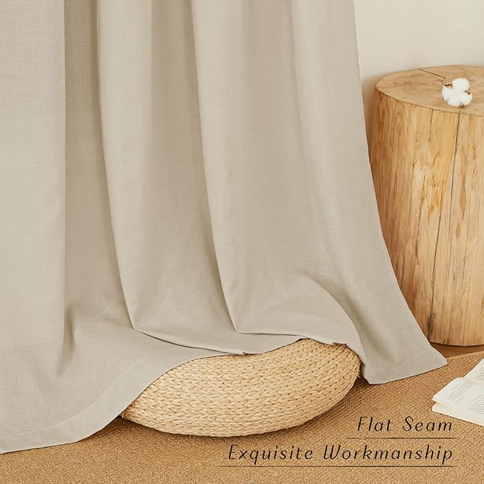 NICETOWN Thick Linen Blend Flax Angora Curtains 63 inches Long, Grommet Linen Weave Privacy Assured with Light Through Window Treatments for Bedroom/Kids Room, W55 x L63, 2 Pieces