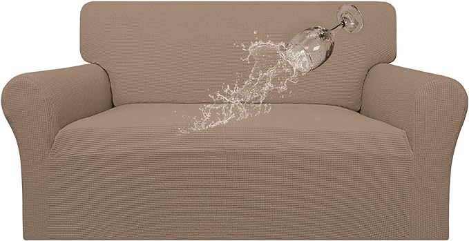 Easy-Going 100% Waterproof Loveseat Couch Cover, Dual Waterproof Sofa Cover, Stretch Jacquard Sofa Slipcover, Leakproof Furniture Protector for Kids, Pets, Dog and Cat(Loveseat, Camel)