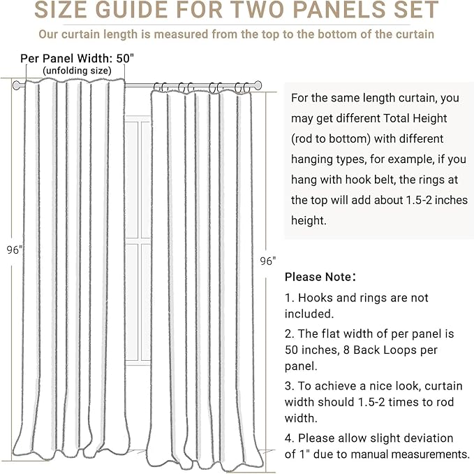 100% Blackout Shield Light Pink Linen Blackout Curtains for Bedroom 96 Inches Long, Back Tab/Rod Pocket Living Room Drapes, Thermal Insulated Blackout Curtains 2 Panels Set, 50" W x 96" L