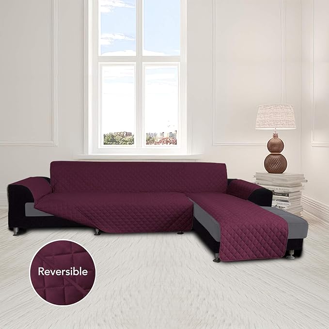 Easy-Going Sofa Slipcover L Shape Sofa Cover Sectional Couch Cover Furniture Protector Mat for Pets Dog Cat (Small,Wine/Wine)