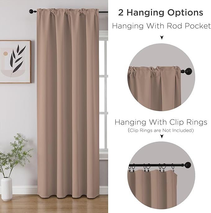 CUCRAF Khaki Blackout Curtains 96 inch Length 2 Panels Set, Rod Pocket Room Darkening Drapes for Bedroom Living Room, Insulated Thermal Light Blocking Window Curtain (W52 x L96 Inch)