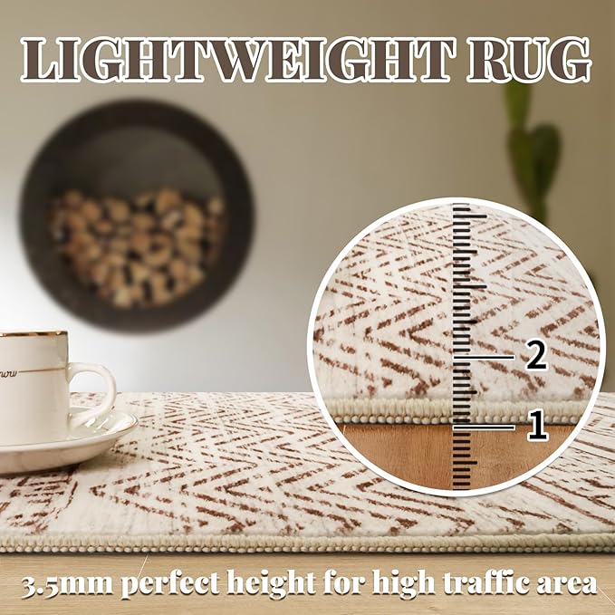 3x18 Washable Kitchen Runner Rug: Modern Moroccan Runners for Hallway Soft Non Slip Rugs with Rubber Backing Low Pile Thin Waterproof Floor Carpet for Entryway Bedroom Bathroom Indoor 3x18 Beige